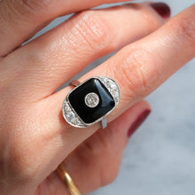 Load image into Gallery viewer, Antique Art Deco Onyx Plaque Diamond Ring