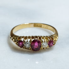 Load image into Gallery viewer, Antique Victorian Ruby Diamond Five-Stone Half Hoop Ring