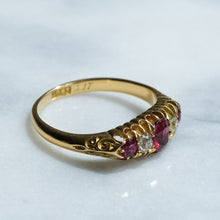 Load image into Gallery viewer, Antique Victorian Ruby Diamond Five-Stone Half Hoop Ring