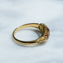 Load image into Gallery viewer, Antique Victorian Ruby Diamond Five-Stone Half Hoop Ring