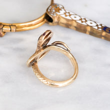 Load image into Gallery viewer, Antique Art Deco era Star Sapphire and Ruby Eyes Coiled Snake Ring