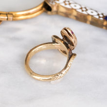 Load image into Gallery viewer, Antique Art Deco era Star Sapphire and Ruby Eyes Coiled Snake Ring