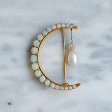 Load image into Gallery viewer, Vintage 9K Yellow Gold Opal, Diamond and Pearl Crescent Brooch