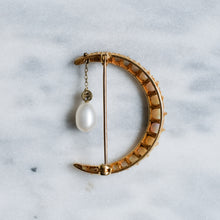 Load image into Gallery viewer, Vintage 9K Yellow Gold Opal, Diamond and Pearl Crescent Brooch
