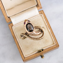 Load image into Gallery viewer, Antique Art Deco era Star Sapphire and Ruby Eyes Coiled Snake Ring