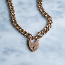 Load image into Gallery viewer, Vintage 7 inch Curb-Link Heart Padlock Bracelet