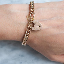 Load image into Gallery viewer, Vintage 7 inch Curb-Link Heart Padlock Bracelet