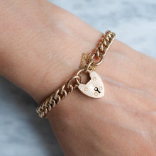 Load image into Gallery viewer, Vintage 7 inch Curb-Link Heart Padlock Bracelet