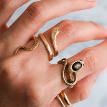 Load image into Gallery viewer, Antique Art Deco era Star Sapphire and Ruby Eyes Coiled Snake Ring
