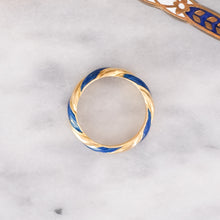Load image into Gallery viewer, Vintage French Twisted Gadroon Ring with Blue Enamel
