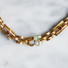 Load image into Gallery viewer, Antique Victorian 9K Rose Gold Opal and Garnet Gate-Link Padlock Bracelet