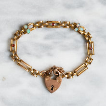 Load image into Gallery viewer, Antique Victorian 9K Rose Gold Opal and Garnet Gate-Link Padlock Bracelet