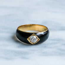 Load image into Gallery viewer, Antique Victorian Black Enamel Flush Set Diamond Solitaire Ring