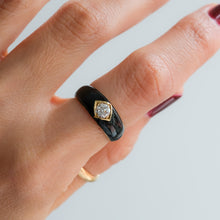 Load image into Gallery viewer, Antique Victorian Black Enamel Flush Set Diamond Solitaire Ring