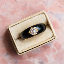 Load image into Gallery viewer, Antique Victorian Black Enamel Flush Set Diamond Solitaire Ring