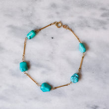 Load image into Gallery viewer, Vintage 14K Yellow Gold Bar-Link and Turquoise Station Bracelet