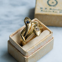 Load image into Gallery viewer, Antique French Toi et Moi Diamond and Sapphire Snake Ring