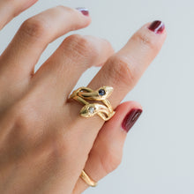 Load image into Gallery viewer, Antique French Toi et Moi Diamond and Sapphire Snake Ring