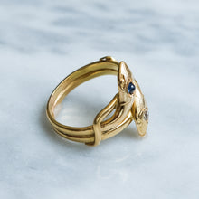 Load image into Gallery viewer, Antique French Toi et Moi Diamond and Sapphire Snake Ring