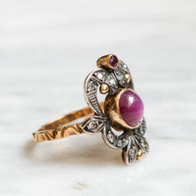 Load image into Gallery viewer, Antique 14K Yellow Gold & Silver Star Ruby Diamond Ring