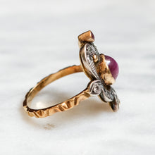 Load image into Gallery viewer, Antique 14K Yellow Gold & Silver Star Ruby Diamond Ring