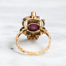 Load image into Gallery viewer, Antique 14K Yellow Gold & Silver Star Ruby Diamond Ring