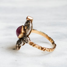 Load image into Gallery viewer, Antique 14K Yellow Gold & Silver Star Ruby Diamond Ring