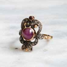 Load image into Gallery viewer, Antique 14K Yellow Gold & Silver Star Ruby Diamond Ring