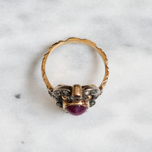 Load image into Gallery viewer, Antique 14K Yellow Gold & Silver Star Ruby Diamond Ring