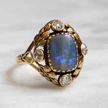 Load image into Gallery viewer, Antique Arts and Crafts 18K Green Gold Opal and Diamond Ring