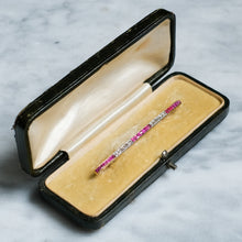 Load image into Gallery viewer, Victorian 18K Yellow Gold Diamond and Ruby Bar Brooch