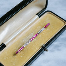 Load image into Gallery viewer, Victorian 18K Yellow Gold Diamond and Ruby Bar Brooch