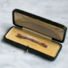 Load image into Gallery viewer, Victorian 18K Yellow Gold Diamond and Ruby Bar Brooch