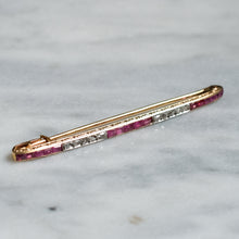 Load image into Gallery viewer, Victorian 18K Yellow Gold Diamond and Ruby Bar Brooch