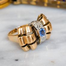 Load image into Gallery viewer, Art Deco Retro era 1940s Burmese Sapphire Diamond Bow Tank Ring