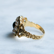 Load image into Gallery viewer, Antique Georgian Enamel, Onyx and Pearl Cluster Memorial Ring