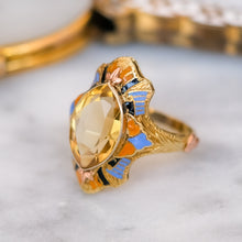 Load image into Gallery viewer, Art Deco Egyptian Revival Citrine Enamel Ring