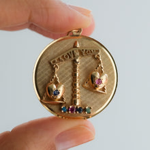Load image into Gallery viewer, Vintage Retro Articulated I Love You Scale Pendant with Sapphires