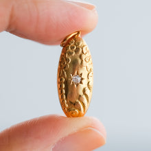 Load image into Gallery viewer, Antique Star-Set Diamond Elongated Oval Floral Repoussé Pendant - B