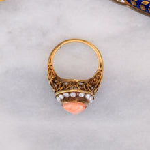 Load image into Gallery viewer, Vintage Retro Coral Seed Pearl Halo Cameo Ring