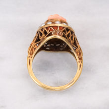 Load image into Gallery viewer, Vintage Retro Coral Seed Pearl Halo Cameo Ring