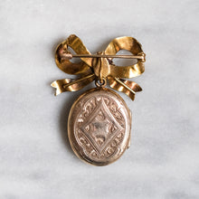Load image into Gallery viewer, Victorian Krementz 15K Rose Gold Enamel Bow Locket Pendant Brooch