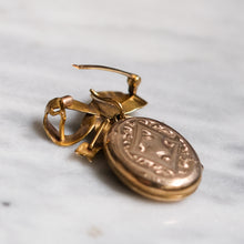 Load image into Gallery viewer, Victorian Krementz 15K Rose Gold Enamel Bow Locket Pendant Brooch