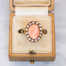 Load image into Gallery viewer, Vintage Retro Coral Seed Pearl Halo Cameo Ring