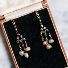 Load image into Gallery viewer, Georgian 18k Rose Gold Silver Diamond and Pearl Drop Earrings