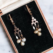 Load image into Gallery viewer, Georgian 18k Rose Gold Silver Diamond and Pearl Drop Earrings