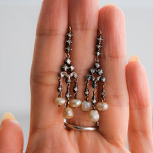 Load image into Gallery viewer, Georgian 18k Rose Gold Silver Diamond and Pearl Drop Earrings