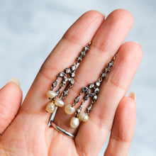 Load image into Gallery viewer, Georgian 18k Rose Gold Silver Diamond and Pearl Drop Earrings