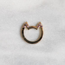 Load image into Gallery viewer, 18K Yellow Gold Eye of the Cat Connector with Gemstone Amethyst Ear Tips