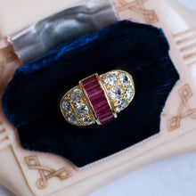 Load image into Gallery viewer, Retro 1940s French Diamond and Ruby Bombe Ring